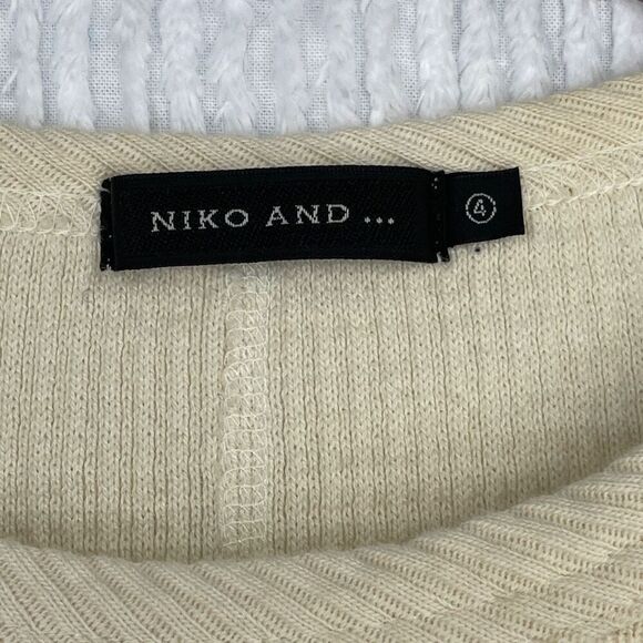 Niko And... Cream Cotton Rib Knit Long Sleeve Drop Shoulder Sweater Size Large - Picture 4 of 10